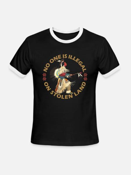 No one is illegal on stolen land - Men's Ringer T-Shirt - black/white