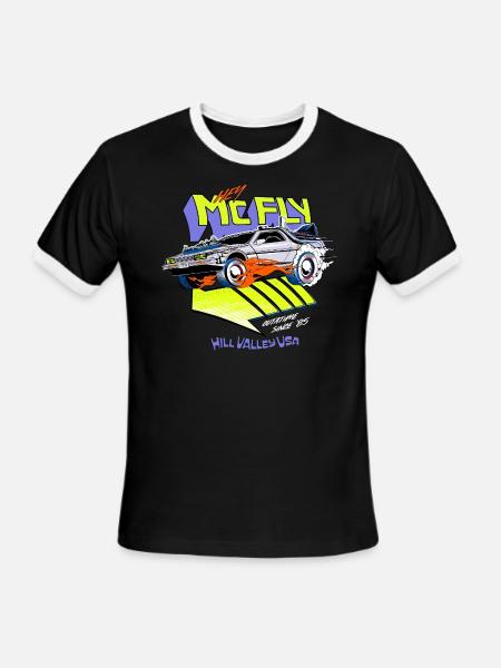 Back To The Future Hey McFly Time Machine - Men's Ringer T-Shirt - black/white