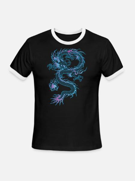 chinese dragon - Men's Ringer T-Shirt - black/white