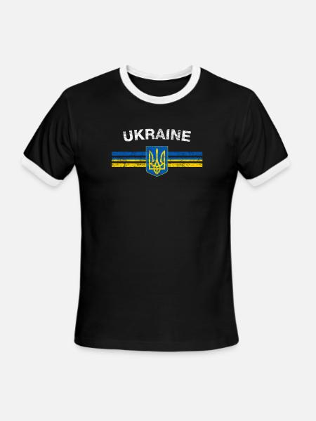 Ukrainian Flag Shirt - Ukrainian Emblem & Ukraine - Men's Ringer T-Shirt - black/white