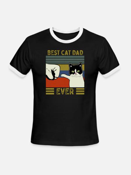 Vintage Best Cat Dad Ever Bump Tee - Men's Ringer T-Shirt - black/white