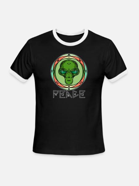 Green Alien Head Peace Hippie Style Gift - Men's Ringer T-Shirt - black/white