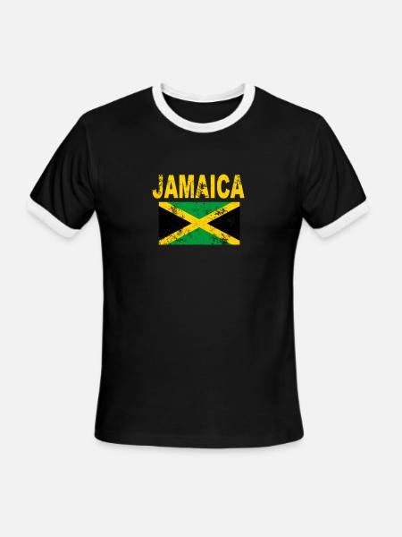 Drapeau jamaïcain cool drapeaux jamaïcains des Caraïbes - T-shirt à bandes contrastées pour hommes   - noir/blanc