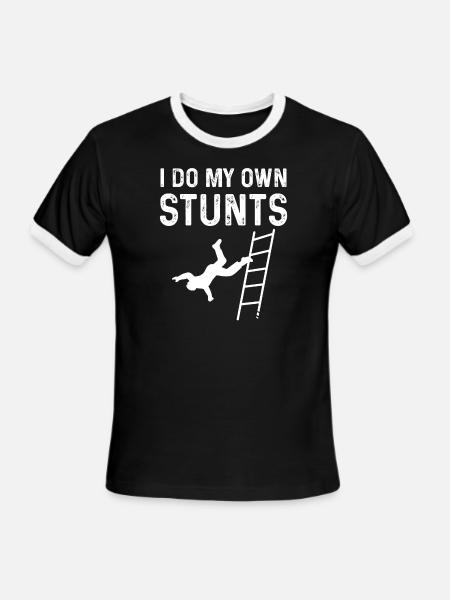 Ladder Falling down Own stunts Clumsy - Men's Ringer T-Shirt - black/white