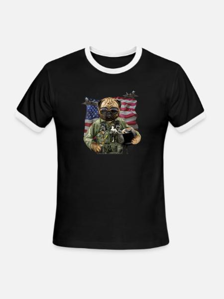 Patriot Pug in USA Fighter Pilot Suit America Dog - Men's Ringer T-Shirt - black/white