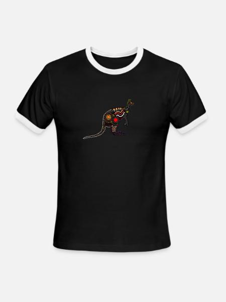 Aboriginal Art Kangaroo - Men's Ringer T-Shirt - black/white