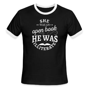 She was an open book he was illiterate - Men's Ringer T-Shirt - black/white - Front - Jackson (183cm)