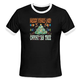 MERRY FISHES AND CHRISTMAS TREE - Men's Ringer T-Shirt - black/white - Front - Jackson (183cm)