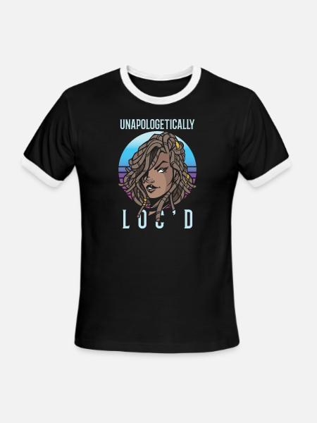 Loc'd Up Afro Hair Black American African Girl - Men's Ringer T-Shirt - black/white