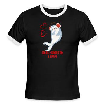 Seal Pun Sealabrate Love Cute Funny Animal Pun - Men's Ringer T-Shirt - black/white - Front - Jackson (183cm)