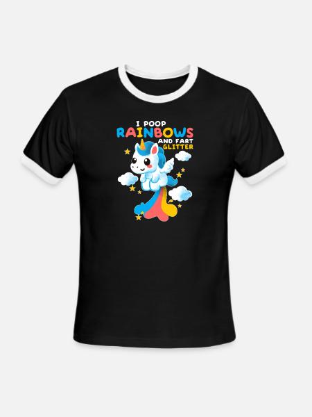 Je fais caca arcs-en-ciel et pet paillettes licorne - T-shirt à bandes contrastées pour hommes - noir/blanc