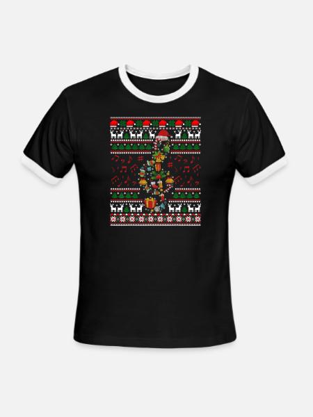Music Note Christmas Ugly Musical Teacher Sing - Men's Ringer T-Shirt - black/white