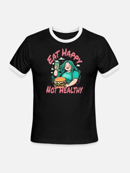 eat happy not healthy - Men's Ringer T-Shirt - black/white