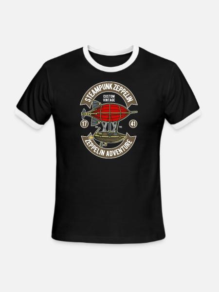 Steampunk zeppelin - Men's Ringer T-Shirt - black/white