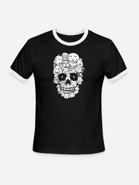 SKULL PUPPY DOG PET - Men's Ringer T-Shirt - black/white