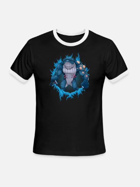 Whale Mutant With Halftone Background - Men's Ringer T-Shirt - black/white