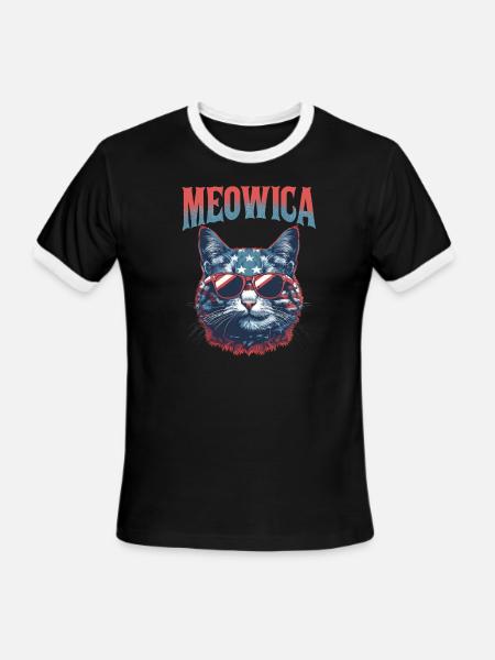 4th Of July Meowica - Men's Ringer T-Shirt - black/white