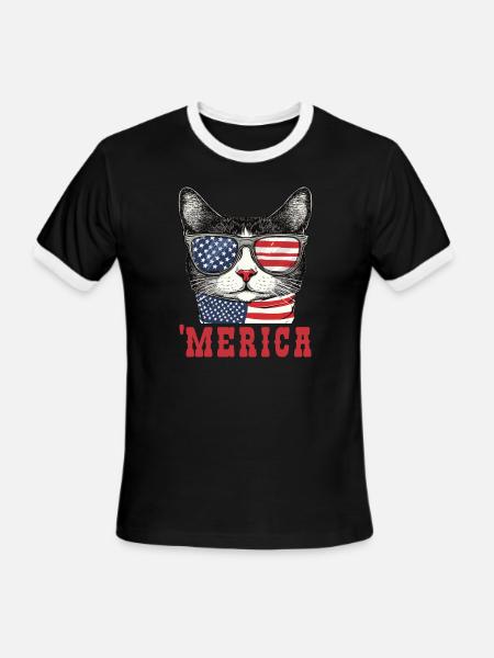 USA 'Merica Cat 4th of July Patriotic - Men's Ringer T-Shirt - black/white