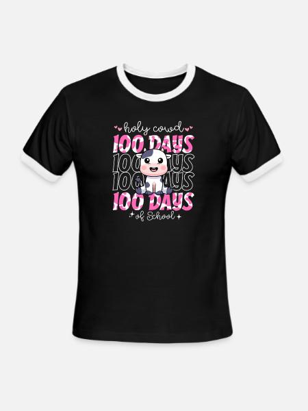 100 Days Of school Cow Pink School teacher - Men's Ringer T-Shirt - black/white
