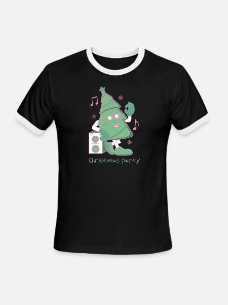 Christmas tree party - Men's Ringer T-Shirt - black/white