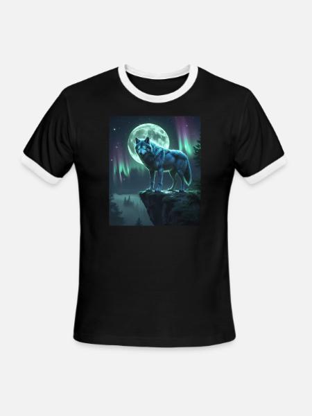 Mystical Wolf Under Moonlight - Men's Ringer T-Shirt - black/white