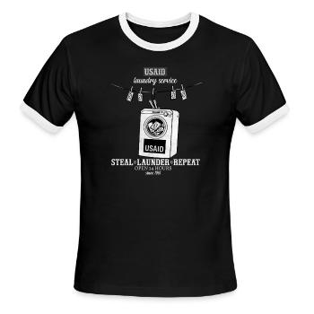 USAID laundry ervice steal launder repeat open 24 - Men's Ringer T-Shirt - black/white - Front - Jackson (183cm)