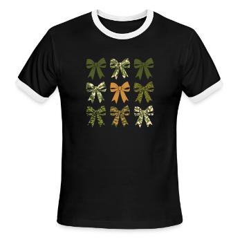 Stylish Camouflage Bow Tie Graphic Tee for Outdoor - Men's Ringer T-Shirt - black/white - Front - Jackson (183cm)