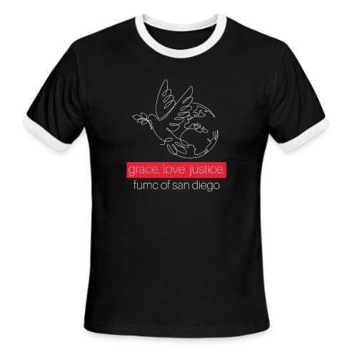 Grace. Love. Justice.- dove and earth graphic - Men's Ringer T-Shirt