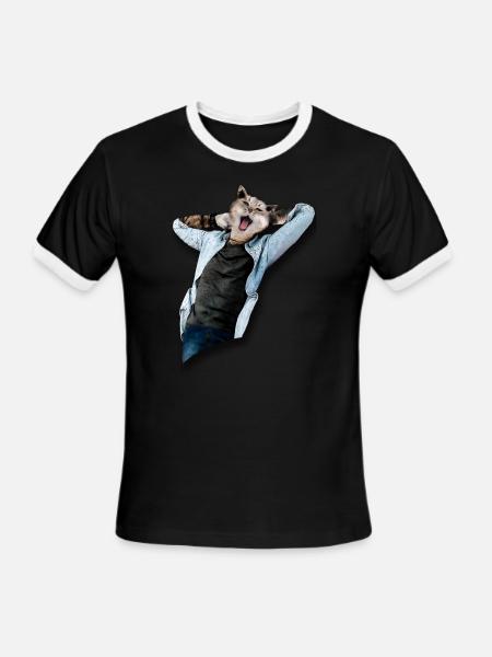 Funny Cat - Men's Ringer T-Shirt - black/white