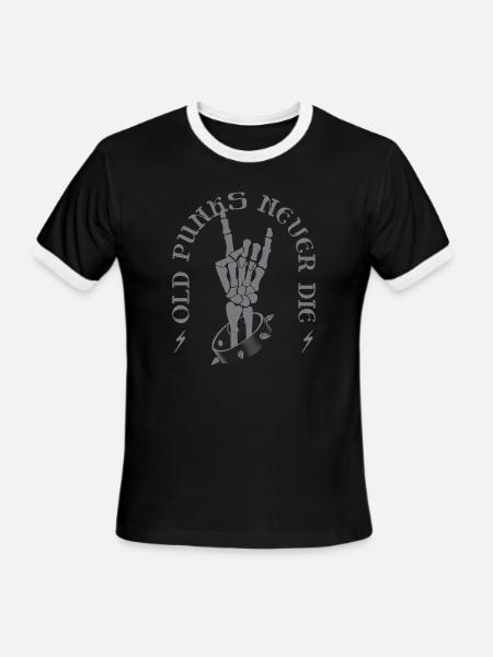 OLD PUNKS NEVER DIE - Retro Skeleton Rock On Hand - Men's Ringer T-Shirt - black/white