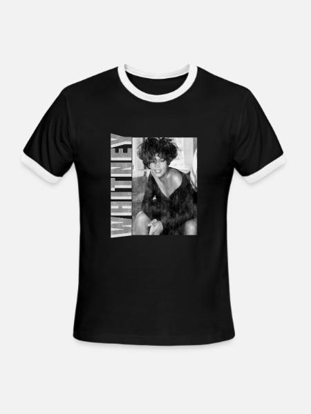 Whitney Houston Photo Black And White And Name Tag - Men's Ringer T-Shirt - black/white