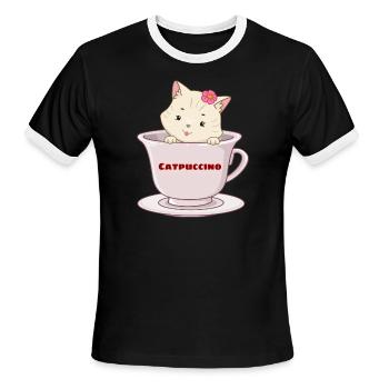 Catpuccino Cat Pun - Men's Ringer T-Shirt - black/white - Front - Jackson (183cm)