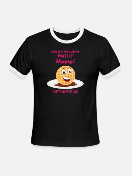 HAPPY WAFFLE DAY - Men's Ringer T-Shirt - black/white