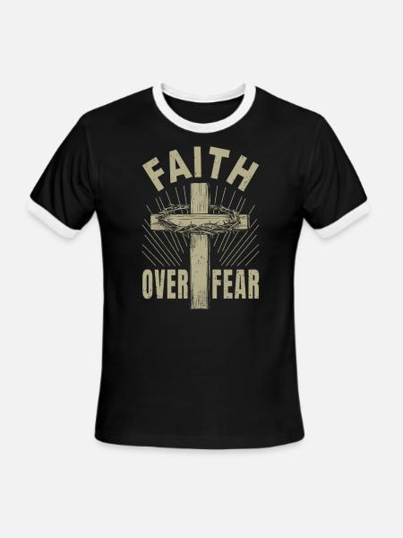 Jesus Christ Cross Faith Over Fear Christian Gift - Men's Ringer T-Shirt - black/white