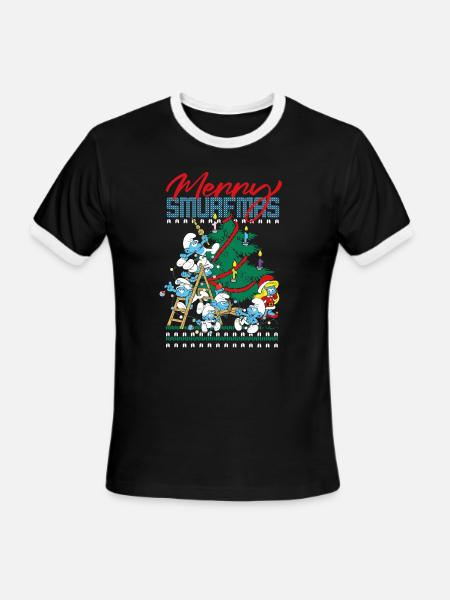 The Smurfs Merry Smurfmas Ugly Christmas Design - Men's Ringer T-Shirt - black/white