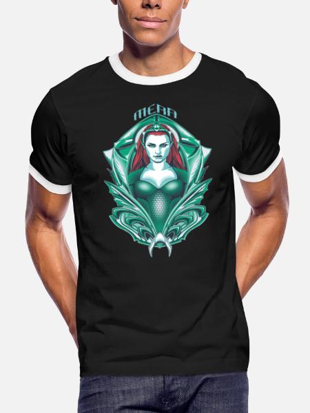 Aquaman Film Mera - Men's Ringer T-Shirt - black/white - Front - Jackson (183cm)