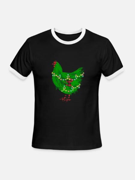 Chicken Christmas Pine Tree - Men's Ringer T-Shirt - black/white