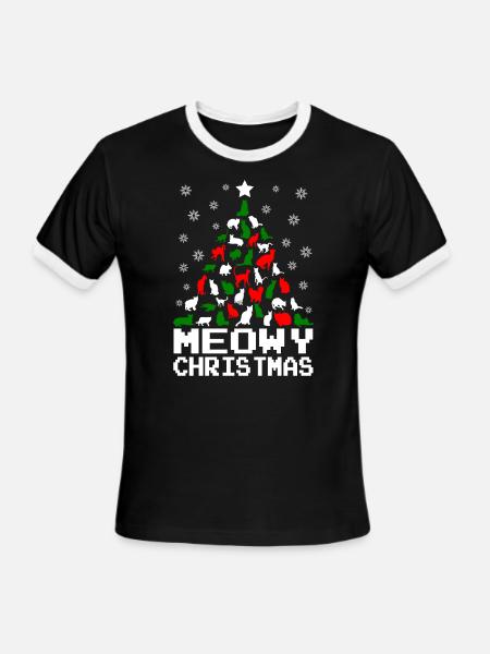 Meowy Christmas Cat Tree Ugly - Men's Ringer T-Shirt - black/white