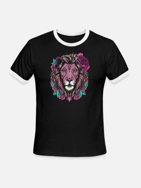 Floral Lion - Men's Ringer T-Shirt - black/white