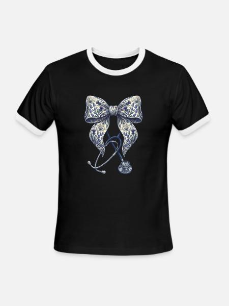 Floral Bow Stethoscope - Men's Ringer T-Shirt - black/white