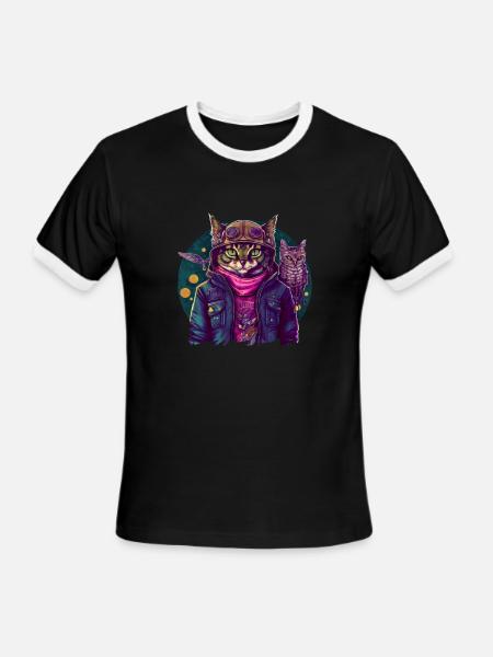 A Cat And An Owl - Men's Ringer T-Shirt - black/white
