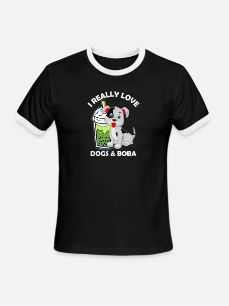 Boba Milk Tea I Really Love Dogs & Boba Kawaii - Men's Ringer T-Shirt - black/white