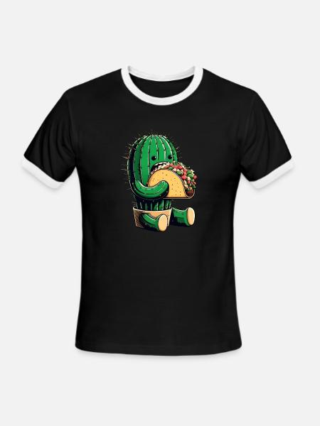 Mexican taco cactus - Men's Ringer T-Shirt - black/white