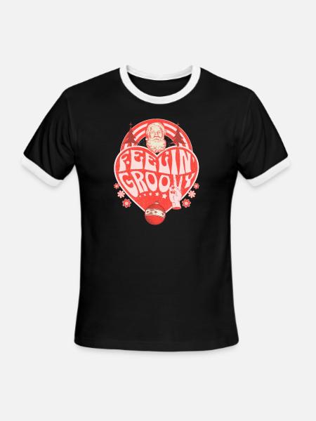 Groovy Retro Style Christmas Santa - Men's Ringer T-Shirt - black/white