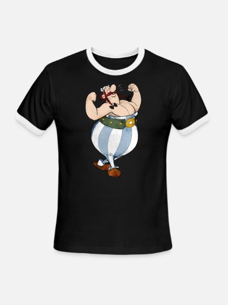 Asterix & Obelix Obelix Flexing - Men's Ringer T-Shirt - black/white
