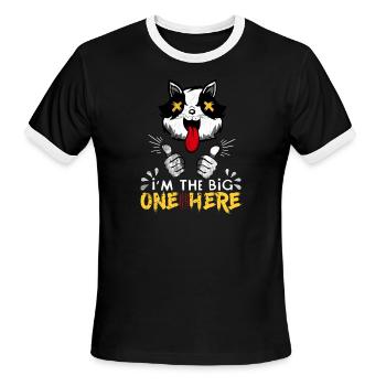 Arrogant cat with the phrase I'm the big one here - Men's Ringer T-Shirt - black/white - Front - Jackson (183cm)