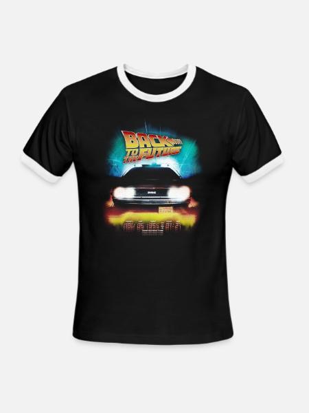 Back To The Future Delorean Destination Time Logo - Men's Ringer T-Shirt - black/white