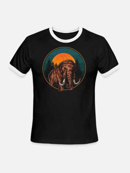 Mammoth Retro Prehistoric Animal - Men's Ringer T-Shirt - black/white