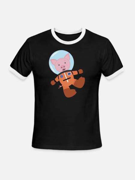 Pig In Space Suit - Men's Ringer T-Shirt - black/white