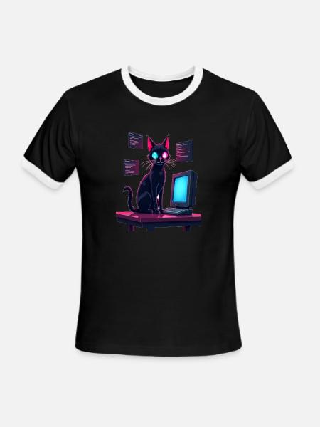 Cat.exe Has Crashed – Glitch Kitty - Men's Ringer T-Shirt - black/white